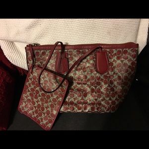 Red and grey coach large bag & wristlet